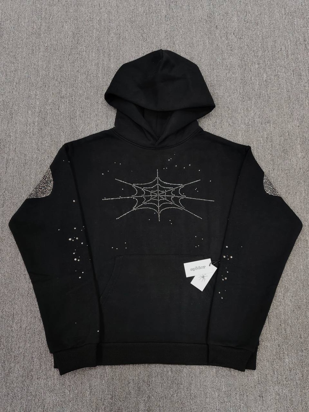 Black Rhinestone Spiderweb Pullover Hoodie